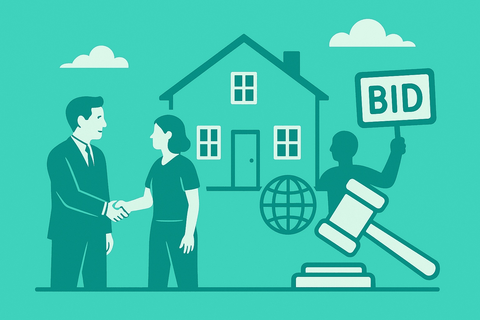 Agentes inmobiliarios en oficina moderna con interfaz de CariBid visible