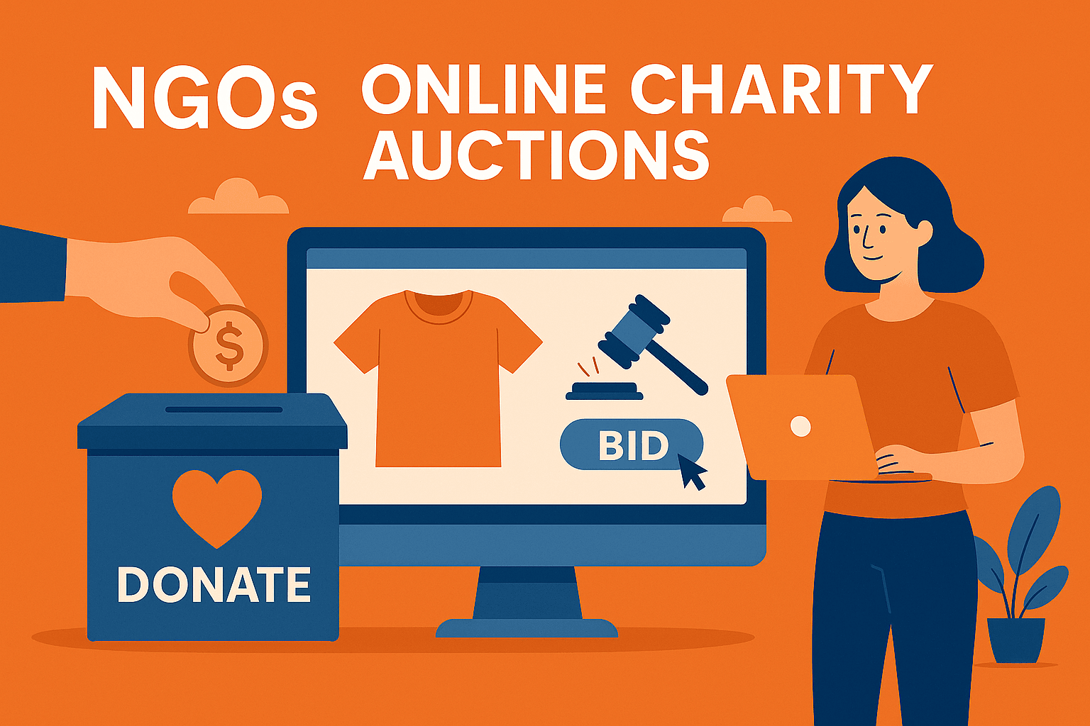 NGO team organizing a charity event with CariBid interface visible