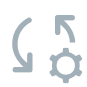 Circular arrows and gear icon representing flexible auction formats and customization