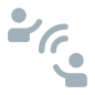 Two figures connected by signals, representing broad audience reach and communication