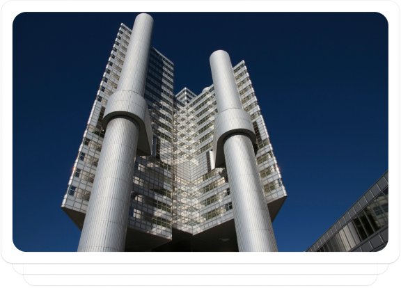 Modern bank building symbolizing innovative financial services and asset management